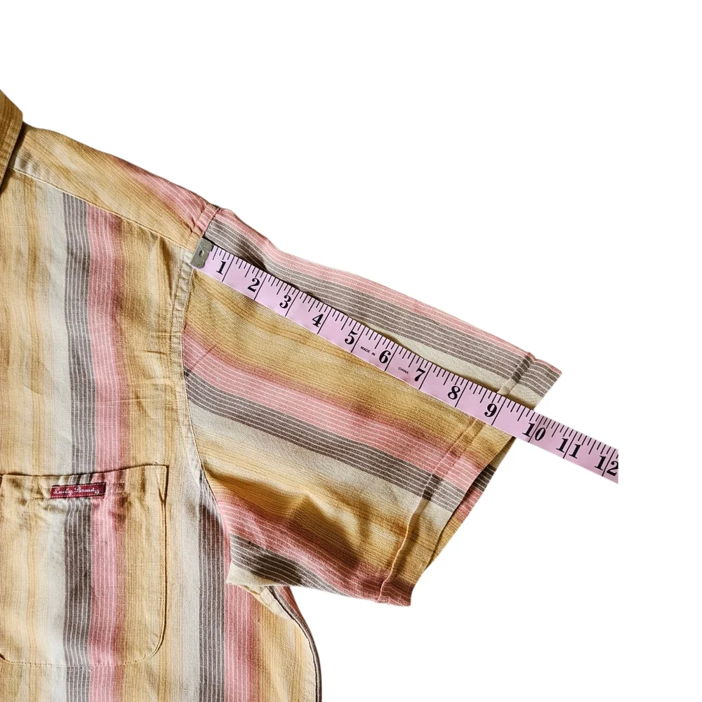 Lucky Brand Short Sleeve Button Up Shirt Linen Blend StripesMen's Large - Picture 8 of 15